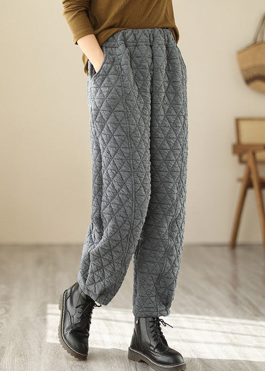 Grey High Waist Warm Fleece Lantern Pants